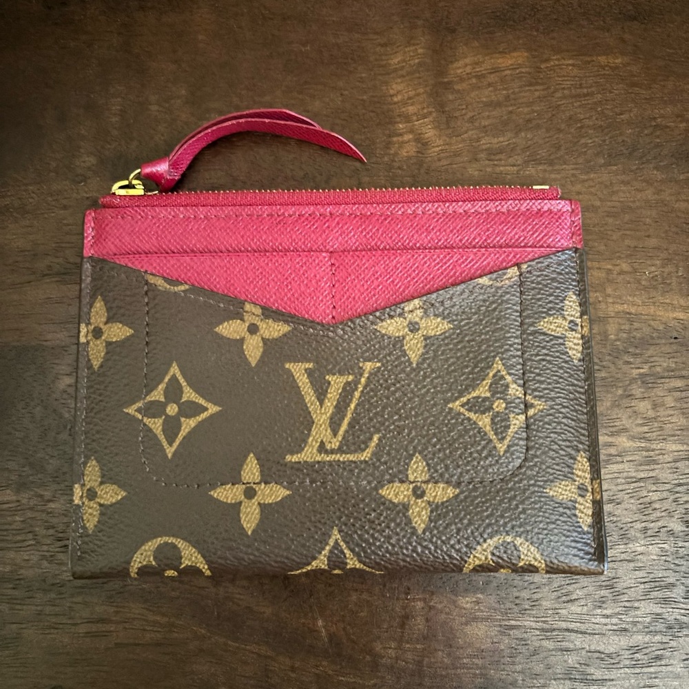 Authentic - like NEW! Louis Vuitton Brown and dark Fuchsia Monogram card Wallet